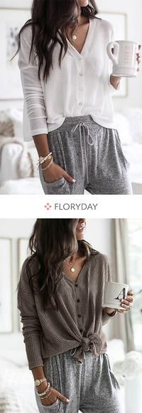 Solid casual V-neckline long sleeve blouses, casual blouses, women's fashion.