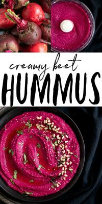 Bright and delicious Beet Hummus Recipe made with beets, chickpeas, tahini, lemon, and garlic. Enjoy with warm pita bread and fresh crunchy veggies!