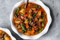 Packed with veggies and full of flavor, this Crockpot Hamburger Soup has been loved by thousands! Hearty, healthy, Whole30, and freezes well!