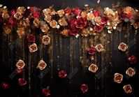 Keywords Gold and Red Flowers Photography Backdrop Bridal Wedding Roses Party Decor Photo Studio Props