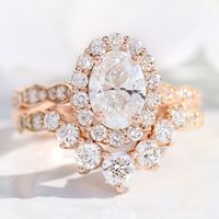 Lab Diamond Oval Ring Halo Bridal Set Gold Big Diamond Curved Ring | La More Design