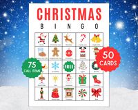 Christmas Bingo Bundle 50 Christmas Bingo Cards with 75 calling card items! Christmas is here and it's time to celebrate! What better way than to play some Christmas bingo! With this printable Christmas bingo game, you can download, print, and start playing right away! Christmas Bingo works great for Christmas parties, events, schools, offices, families, churches, and anything in between. You can reuse these bingo cards over and over again. Most importantly, have a blast playing this fun Christmas game and making memories this holiday season. Included in bundle: - 50 Christmas bingo cards - 75 calling card items - Instructions - 3 styles of chips  Instant download. No physical product will be shipped. You can download and access your order upon purchase. 2 sizes included for bingo cards (b