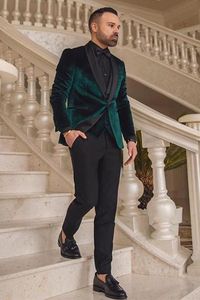 Dark Green Velvet Three Pieces Fashion Shawl Lapel Wedding Groom Suits | Allaboutsuit