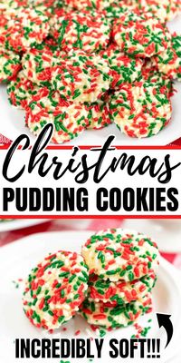 Christmas sprinkle pudding cookies are soft, chewy, and easy to make in under 30 minutes with no chill time. A tasty and easy Christmas sprinkle cookie recipe for your Christmas party. The instant vanilla pudding mix in the cookie dough gives these Christmas cookies a rich vanilla flavor and incredible softness that will make them the hit of any cookie exchange. #christmascookies #puddingmix #cookierecipes