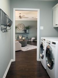 A newly outfitted laundry room connects to the new family room.