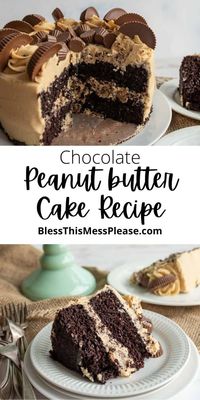 Chocolate Peanut Butter Cake that is moist, beautiful and easy to decorate. This is such a fun cake to make for your next celebration.