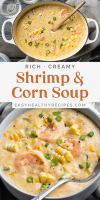 Creamy with a kick, this shrimp and corn soup is the perfect dish for a chilly day. It combines tender shrimp, sweet corn, thick cream, and a blend of spices for a deliciously satisfying dish that's more like a bisque than soup.