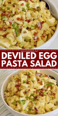 Turn to this easy spring recipe for a simple Memorial Day side dish! This fresh summer salad is a crowd-pleaser. What's not to love about a deviled egg pasta salad with bacon that's perfectly creamy, tangy, and savory?