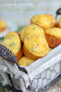 Ham and Cheese Mini Corn Muffins - perfect for breakfast, lunch and dinner or anytime in between! | MomOnTimeout.com | #bread #ham #cheese #breakfast #recipe