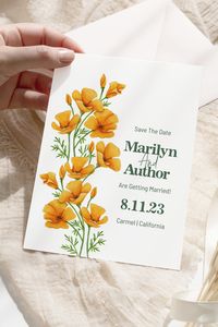 Watercolor California orange poppy save the date template - printable