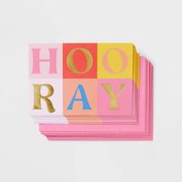 Share your thoughts or emotions using this 10ct Hooray Cards - Spritz™. The note cards feature the text ‘Hooray’ on the front along with pink envelopes that are perfect to send anybody a special message. These note cards can be your go-to for writing thank you notes, congratulatory notes or more.