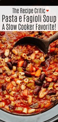 Slow cooker Pasta e Fagioli soup is a rich and hearty Italian soup loaded with pasta, vegetables, beans, and lean ground beef. It's hearty, comforting, and oh so delicious!