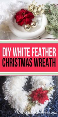 This DIY Christmas wreath made with white feathers and a red poinsettia is gorgeous! It's so easy and inexpensive to make that I'm hanging 3 of them in my windows for Christmas decorations. #fromhousetohome #christmas #christmaswreath #diychristmas #christmasdecor