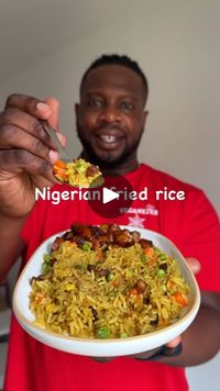 19K views · 216 reactions | NIGERIAN FRIED RICE @veganezer 

Ingredients:
- 2-3 tbsp oil
- 1 onion, diced 
- 3 bay leaves 
- 2 cups long grain rice, washed 
- 1 tsp thyme
- 1 tbsp mild curry power 
- 1 tbsp all purpose seasoning 
- 1 magi seasoning cube 
- 3/4 tsp salt 
- 1/2tsp white pepper 
- 500-600ml stock (I used no meat chicken stock cube0
- 1 cup frozen veg 
- 1-2 tbsp soy sauce 
Tofu: 
- 200g block tofu 
- 1 tbsp soy sauce 
- 1 tsp paprika 
- 1 tsp mushroom seasoning powder
- 2 tsp veg oil

Method:
1. In a container, add the diced tofu with the remaining ingredients then mix it and allow to marinate for 5-10 minutes. Preheat the oven or air fryer and when ready pop the tofu into the tray and cook for 16-20 minutes. 
2. Wash the rice in a bowl until it runs clear then set aside. 
3.