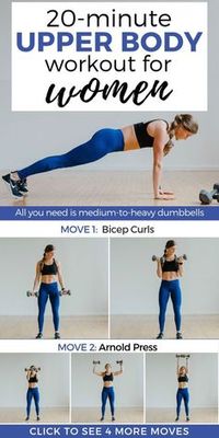 This 20-Minute UPPER BODY WORKOUT FOR WOMEN sculpts and strengthens the arms and upper back from all angles! All you need is a set of dumbbells! #homeworkout #dumbbells #arms #armworkout