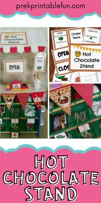 Spruce up your dramatic play area in the winter months with a hot chocolate stand! #printables #printablesforkids #preschoolresources #kindergarten #earlychildhoodeducation #downloadandprint #preschoolprintables #hotchocolatestand #preschooldramaticplay #winterdramaticplay