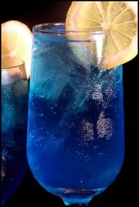 Looking for a blue drink? Electric Lemonade-  1 1/2 oz. Vodka or Rum 1/2 oz. Blue Curacao 2 oz. Sweet and Sour Mix 7-Up or Sprite Lemon Slice Add a Maraschino Cherry for color. I make something like this all the time for parties but with pineapple instead of Sprite. It's super delicious.