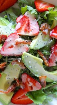 Strawberry Avocado Kale Salad with Bacon Poppyseed Dressing