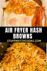 Air fryer hash browns are crispy and delicious. Make hash brown in your air fryer basket quick and easy. Ready in 15 minutes. #airfryer #hashbrowns #breakfast #breakfastsides #stuffmattycooks