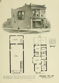 The Radford ideal homes : 100 house plans 100.  -   Highly likely the room marked "Living Room" would actually be used as the Dining Room, since there isn't one marked, it's next to the kitchen, and there already is a "Parlor" in the front. Not likely a store-keeping family would be able to reserve one whole room with different "fancy" furniture, as used for "best" only, and only for VIPs.