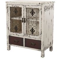 The Parcel Console combines an antique, weathered look with a rustic, industrial feel. Its distressed look is trendy, popular and full of unique character. The Layered Antique White finished console features two doors and two drawers that provide an abundant amount of storage space. Decorative pulls accent the fronts of each drawer. A unique addition to any space in your home. Fully assembled. Size: 22" W x 13.75" D x30.13" H.