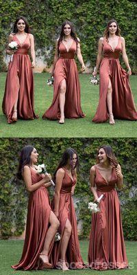 Simple A-line Chocolate V-neck High Slit Cheap Long Bridesmaid Dresses Online,WG1167 Bridesmaid dresses are fully lined, chest pad in the bust, lace up back or zipper back are all available, total 126 colors are available, this dress could be custom made, there are no extra cost to do custom size and color.Description 1, Material: soft satin, pongee.2, Color: there are many colors are available, color may vary between different screen, make sure you order swatches first!3, Size: standard size or custom size, if dress is custom made, we need measurement as following bust______ cm/inch waist______cm/inch hip:_______cm/inch shoulder to shoulder :_______cm/inch (measured from back of shoulder) shoulder to bust :_______cm/inch (measured from middle shoulder to nipple) shoulder to waist :_______