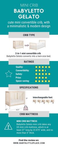 Babyletto Gelato is a modern mini crib. It has a modern, sleek design, so it is a perfect space-saving crib for those with a small nursery, twin nursery, grandparent's home, or those who want to place a mini crib in the master bedroom. Babyletto cribs are of high quality, safe, and modern. Babyletto Gelato is one of the best small cribs for small spaces you can purchase this year. #Babylettominicrib #Babylettocrib #BabylettoGelato crib #minicrib #smallcrib #smallnursery