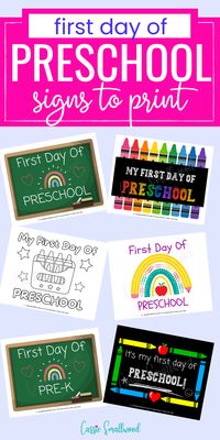 Celebrate the beginning of your child's school journey with these cute free printable first day of preschool signs. First day of school signs free printable. 1st day of preschool signs free printable. First day of Pre-K signs free printable pdf. First day of preschool activities free printable instant download. First day of preschool signs to print for free. First day of preschool sign free standing. 1st day of preschool activities ideas. First day of preschool picture prop ideas.