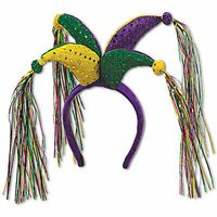 Snap-On headband for girls with Jester hat like design and colorful tassels. Ideal accessory for Mardi Gras celebrations. Theme: Mardi Gras. One (1) per Package. eBay Store Mardi Gras Jester Headband Snap-On headband for girls with Jester hat like design and colorful tassels. Ideal accessory for Mardi Gras celebrations. Theme: Mardi Gras. One (1) per Package.