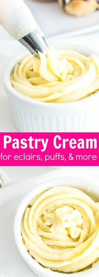 Pastry Cream (Creme Patissiere): a simple and creamy filling for tarts, cakes, and French pastries like eclairs and profiteroles! Recipe via MonPetitFour.com