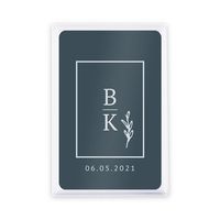 "This item must be ordered in multiples of six (6) and the MINIMUM ORDER QUANTITY IS 3 SETS OF 6 (18 decks of cards). Featuring a navy blue background with a white-framed stacked monogram print, these elegant playing cards may be personalized with two initials and a wedding date to add a personal touch. Each deck comes packed in an individual plastic case. PLEASE NOTE: This is NOT a sticker that you affix to the playing card case, but rather a design printed directly onto the cards. MEASUREMENTS