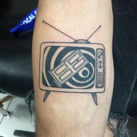 Twilight Zone Intro on an old TV set, tattoo by Liz Sanchez @ Needlepushers, Van Nuys, CA