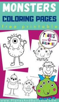 Cute monster coloring pages - silly Halloween coloring pages for kids FREE printable. #halloween #prek #toddlers #planesandballoons