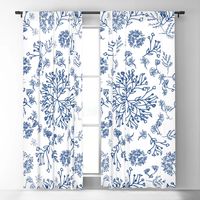 Botanicals in a circles. ferns, garden, leaf, botanic, white, blue, boho, white-blue. Blackout Curtain