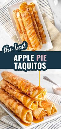 Apple Pie Taquitos - crispy, sweet, and delicious, these taquitos are simple to make. All the makings of a great apple pie, in a fun taquito form. Genius! #taquitos #applepie