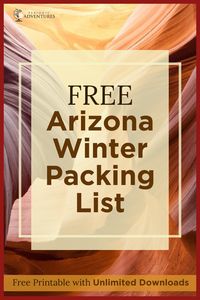 Get this free printable Arizona Winter Packing List designed by a local. This list is great for Northern Arizona, which has snow in the winter, including Flagstaff, Sedona, Page, and Winslow! Plus this list has alternative options if you're only visiting the warmer parts of Arizona in the winter including Phoenix, Scottsdale, Tucson, and Glendale! This packing checklist is completely free and has unlimited downloads! Click here to get yours! | arizona travel winter | what to wear | outfits |