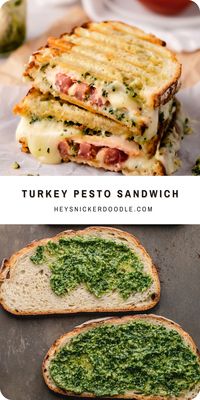 This sandwich is loaded with pesto, melty fontina cheese, piled high with delicious slices of turkey and tomato and then grilled or toasted until it is a perfect golden brown. It has got tons of flavor and is a great lunch or dinner choice!