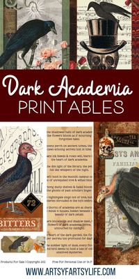 Embrace the dark academia aesthetic in your crafts with our free Birds & Flowers printables. These designs, perfect for junk journals and mixed media projects, feature an array of cool, creepy elements in broody colors. Printable Paper Patterns, Free Printable Bookmarks, Printable Decor, Free Printables