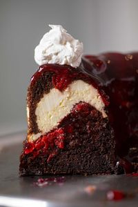 Cherry Chocolate Cream Cheese Bundt Cake is a rich, moist, chocolate cake with cherries and cream cheese, the ULTIMATE chocolate cherry dessert! #cherries #bundtcake #creamcheese #chocolatecake #cherrydesserts #cherrytopping #cherrycake #dinnerthendessert