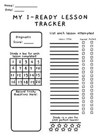 Motivate your students and make progress tracking fun with this engaging Math & Reading i-Ready Program Tracker! Designed to keep students excited about their learning journey, this tracker helps them visualize their accomplishments and reflect on their progress.Key Features:Student Motivation: Students shade in a box for every lesson they complete and a star for every perfect lesson, giving them a sense of achievement and encouraging them to strive for excellence.Interactive and Fun: A few