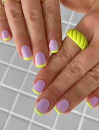 4. Neon Yellow on Lavender Matte Nails Do you like getting manicures? I always say yes! Everyone loves a nice manicure, some ladies like barely-there...