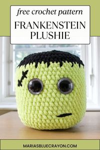 Quick and easy to make - this crochet Frankenstein plushie is perfect for Halloween! The full crochet pattern is on Maria's Blue Crayon blog.