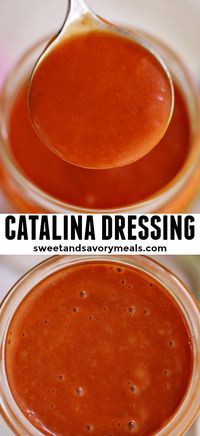 This easy Homemade Catalina Dressing is perfect for salads, and taste so much better than the store-bought version. It is flavorful and ready in under 5 minutes! #saladdressing #dressing #catalinadressing #sweetandsavorymeals #easyrecipe