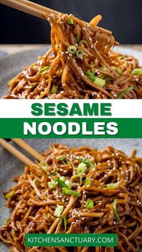 These sesame noodles are easy to prepare with a beautiful savoury sesame flavour. Luscious noodles coated in a rich sesame-soy-garlic coating. These noodles make a great side dish, when you're looking for something a bit fancier than plain noodles or rice.  They make a great side dish to go with your favourite Chinese main dish or serve as a simple main dish for lunch!