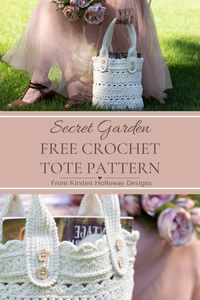 Crochet a beautiful Secret Garden tote for your summer adventures! This free intermediate pattern features delicate textures, and customization options. There's instructions to adjust the sturdy straps for your own comfort. It's perfect as a market bag, beach tote, or even a gift for Mom! As it's both practical and elegantly stylish. Find this free crochet pattern idea for your next project on Kirsten Holloway Designs.