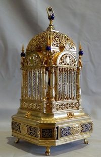 Antique Silver gilt and enamel singing bird cage: