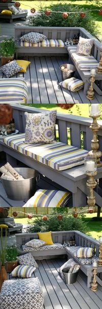 Cozy patio setting. DIY bench -