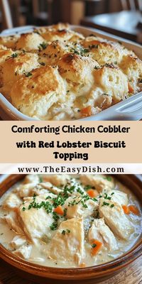 Discover the heartwarming delight of Easy Chicken Cobbler featuring Red Lobster Biscuits! This comforting dish combines tender chicken, savory veggies, and a creamy filling, topped with irresistible, flaky biscuits. Perfect for busy nights, it's simple to prepare and sure to please everyone at the table. Elevate your comfort meals with this delicious recipe that brings warmth and nostalgia to any gathering. #ComfortFood #ChickenCobbler #EasyRecipes #RedLobsterBiscuits #FamilyDinner