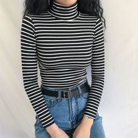 Retro standing collar striped high waist tight sleeves T shirt sold by FE CLOTHING. Shop more products from FE CLOTHING on Storenvy, the home of independent small businesses all over the world.