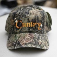 "Cuntry Embroidery with Ivory Sparkles Embroidery is appx 4.5\"x 1.5\" Mossy Oak Hat: 100% Polyester Unstructured Low-Fitting 6 Panel Cap 6 Rows Stitching on Visor Matching Sweatband Adjustable Hook & Loop Closure Size:OSFM - Adult (58cm/22.8\")"